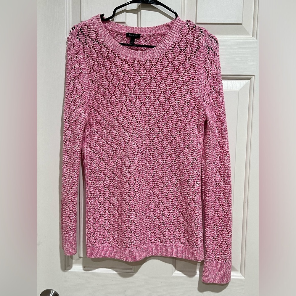 TALBOTS Pink Open-Knit Lightweight Sweater WOMEN SIZE S